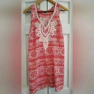 Mudpie swimsuit Coverup | size Medium 8-10 | red Aztec stripe with embroidery
